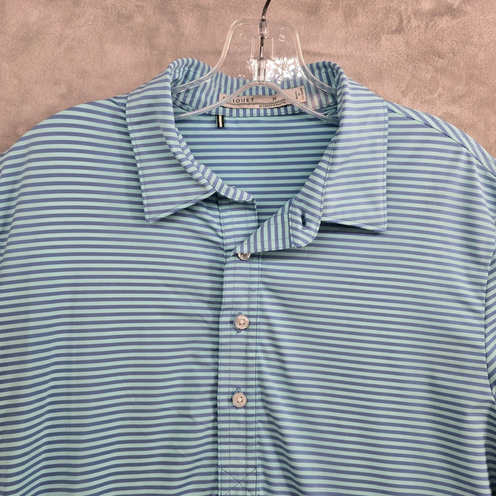 Criquet Size Medium Striped Polo‎ Shirt Blue Aqua Golf Casual Short Sleeve